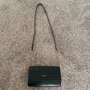 DKNY Veronica purse faux crocodile leather black silver chain crossbody